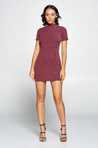 Between Us Buttoned Ribbed Mini- Burgundy