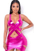 Fushia Metallic Vinyl Bodycon Dress