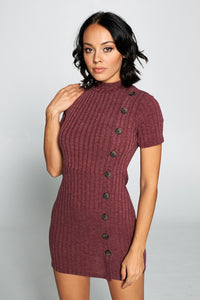 Between Us Buttoned Ribbed Mini- Burgundy
