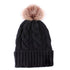 Fur Ball Cable Knit Beanie -Black