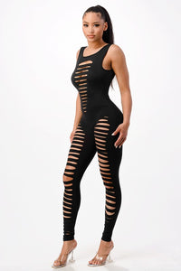 Tears Tank Style Fitted Jumpsuit - Black