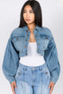 Denim Balloon Sleeve Crop Jacket